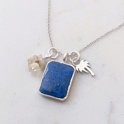 sterling silver lapis lazuli and citrine pendant necklace