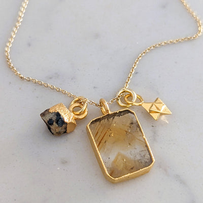 gold citrine and dalmatian jasper pendant necklace