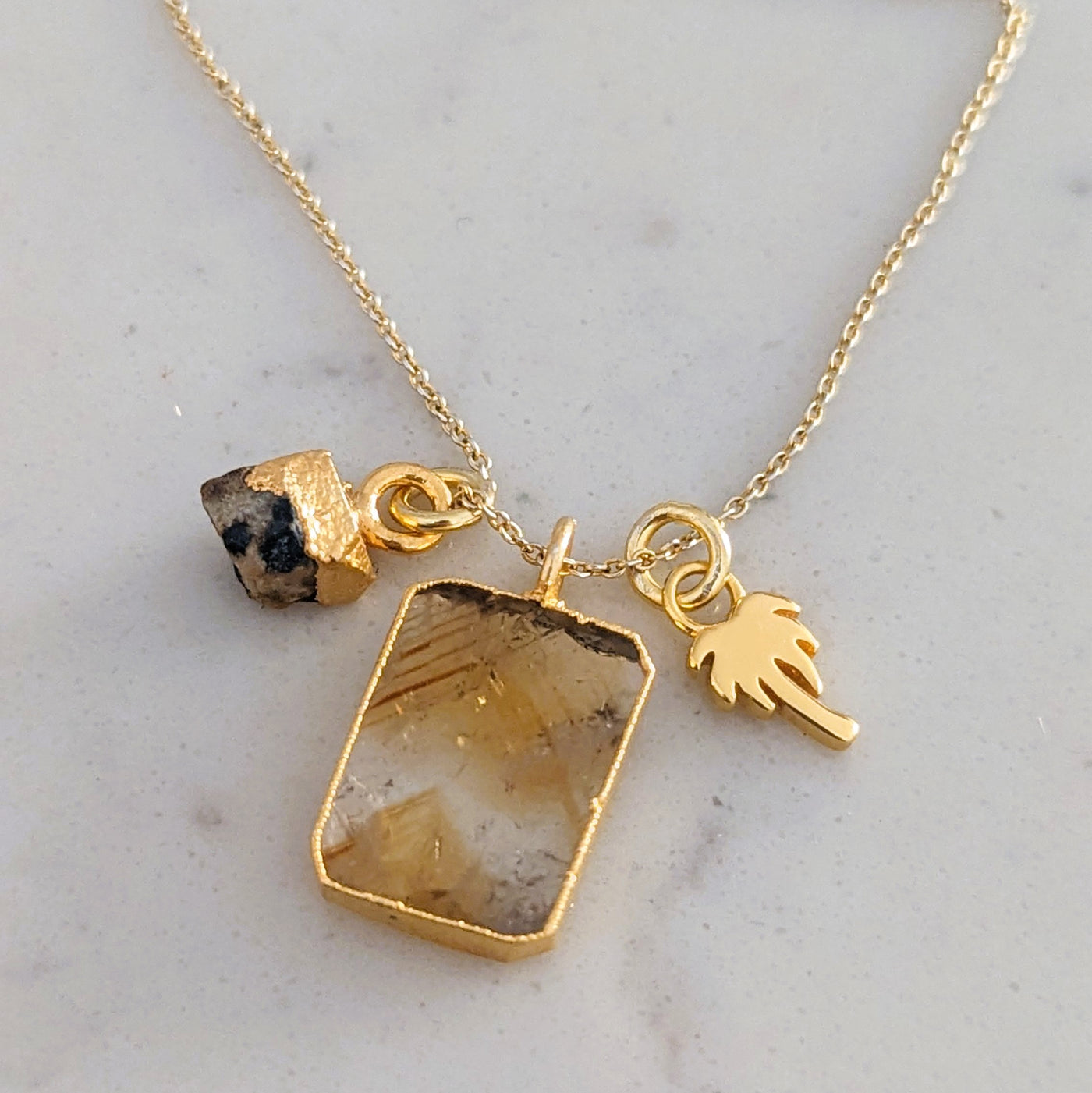 gold citrine and dalmatian jasper pendant necklace