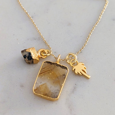 gold citrine and dalmatian jasper pendant necklace