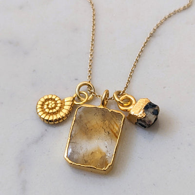 gold citrine and dalmatian jasper pendant necklace