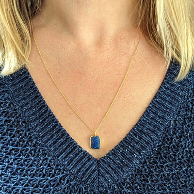 The Rectangle Lapis Lazuli Gemstone Necklace - 18ct Gold Plated