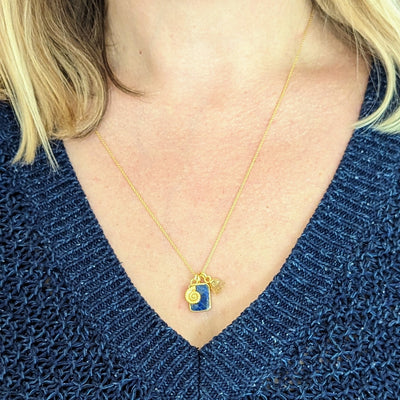 The Trio Lapis Lazuli, Citrine and Charm Gemstone Necklace - 18CT Gold Plated