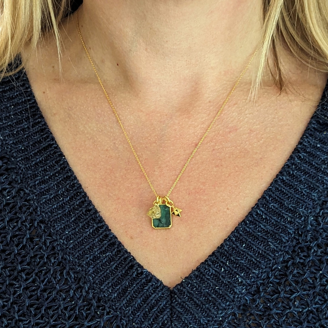 The Trio Emerald, Citrine and Charm Necklace