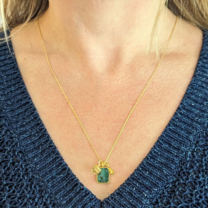 The Trio Emerald, Citrine and Charm Necklace