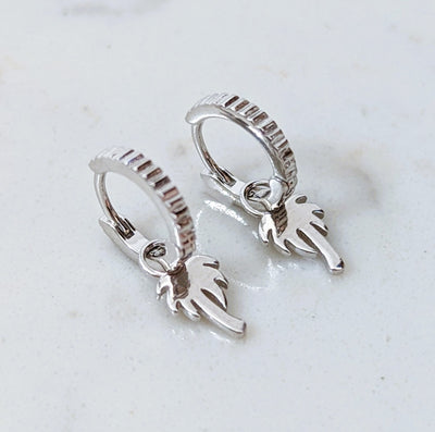 The Palm Tree Accent Pyramid Hoop Earrings - Sterling Silver
