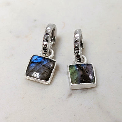 The Square Labradorite Gemstone Hoop Earrings - Sterling Silver