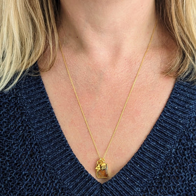 citrine, dalmatian jasper and charm pendant necklace