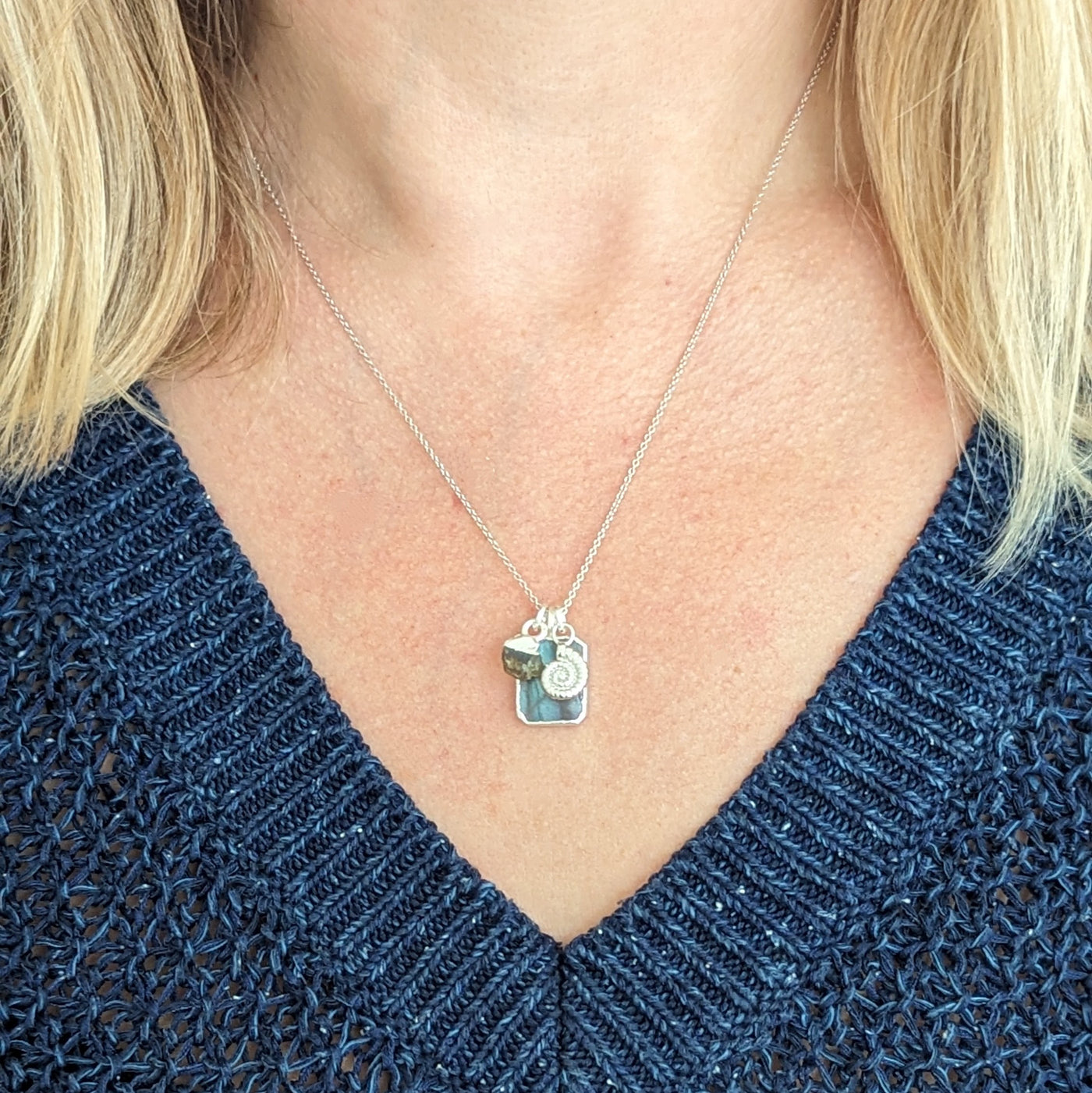 sterling silver labradorite charm necklace