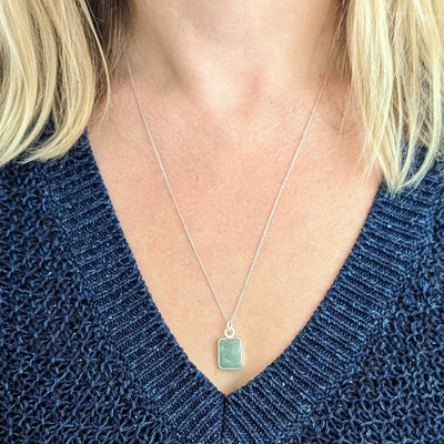 The Rectangle Aquamarine Gemstone Necklace - Sterling Silver