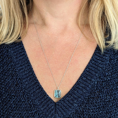 The Rectangle Labradorite Gemstone Necklace - Sterling Silver