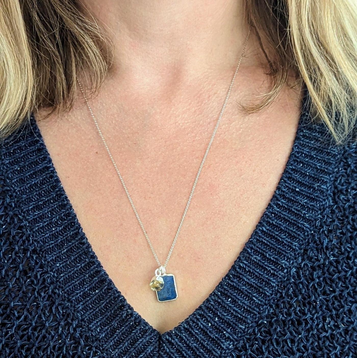 The Duo Lapis Lazuli Necklace - Sterling Silver