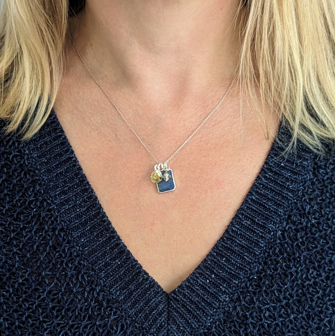 sterling silver lapis lazuli and citrine pendant necklace