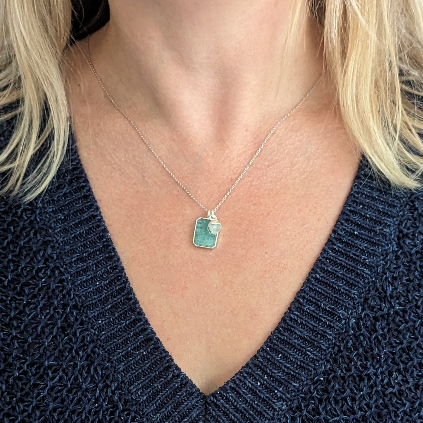 The Duo Amazonite Necklace - Sterling Silver