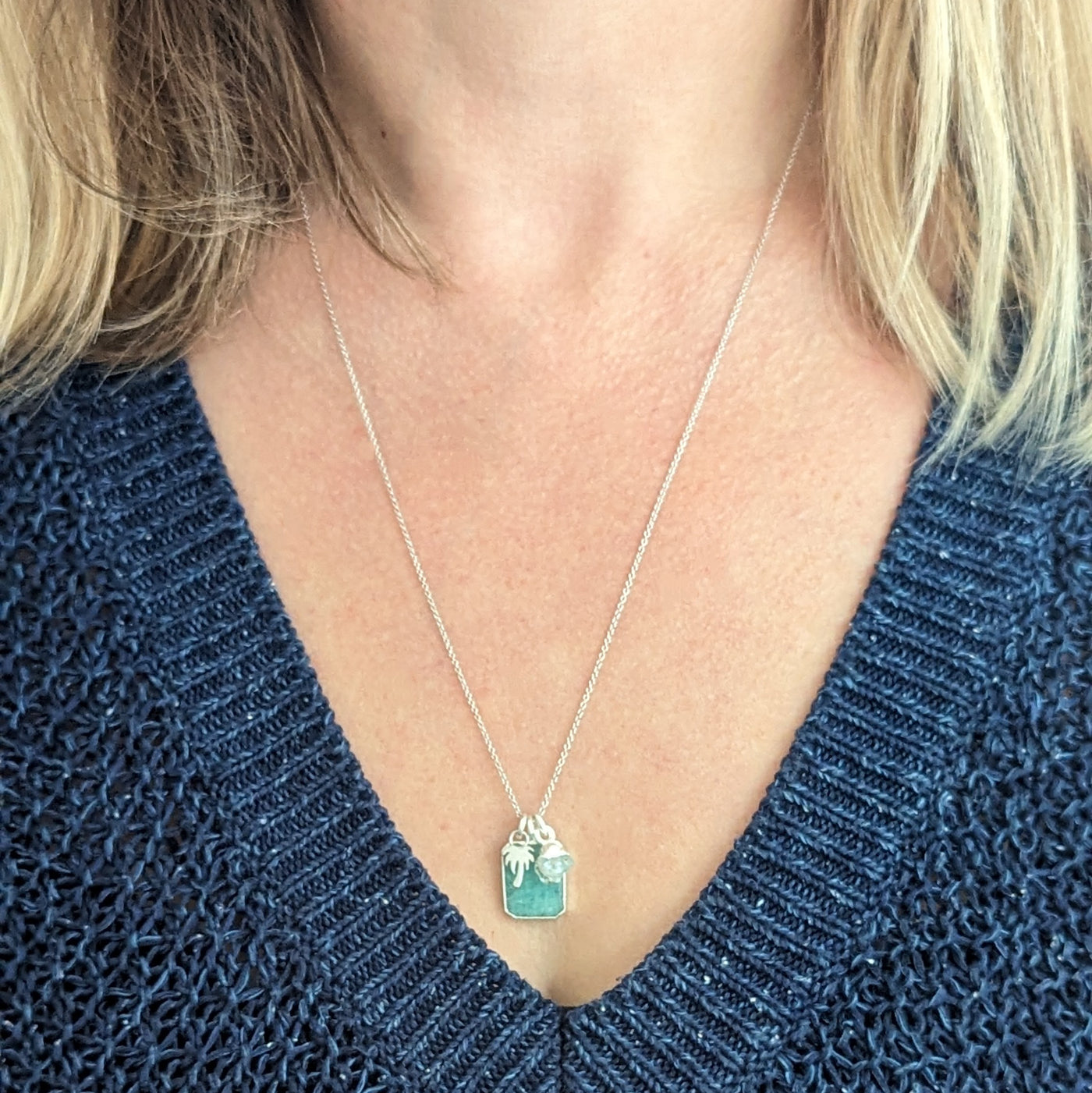 The Trio Amazonite, Aquamarine and Charm Gemstone Necklace - Sterling Silver