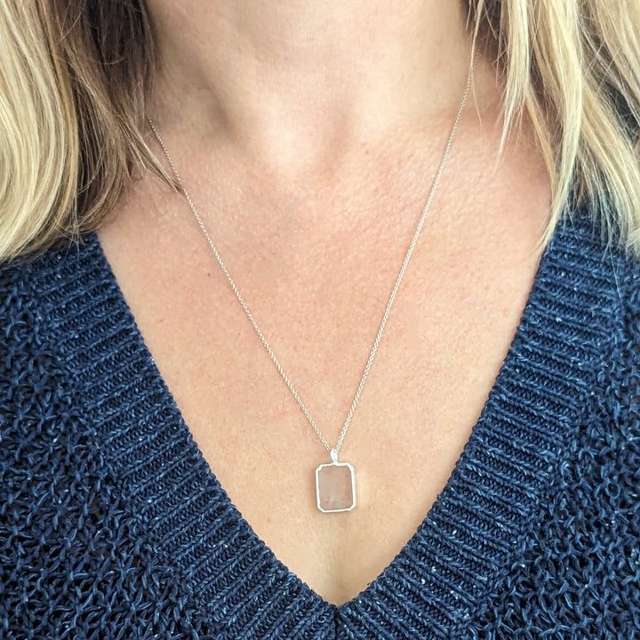 The Rectangle Rose Quartz Necklace