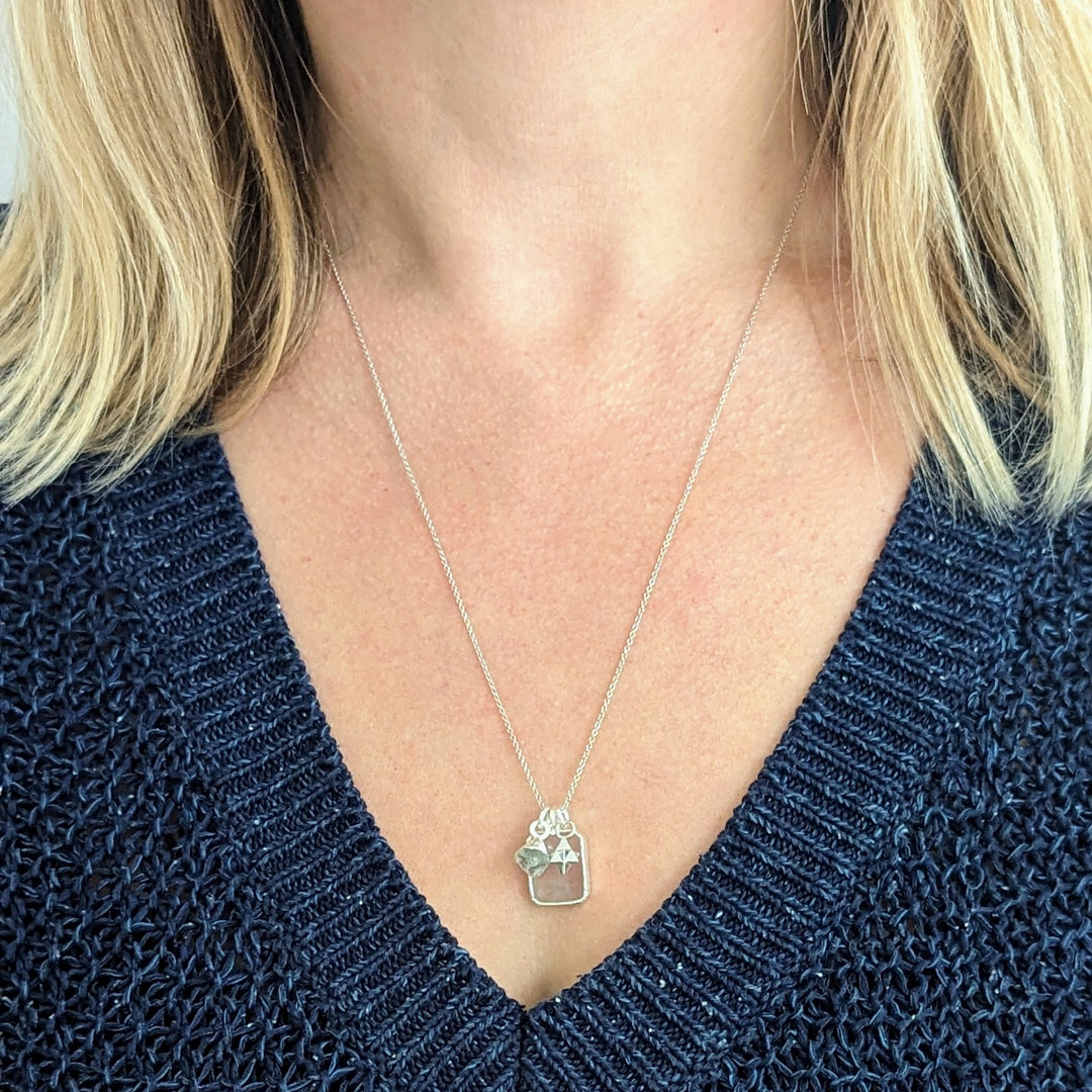 rose quartz, aquamarine and charm gemstone necklace