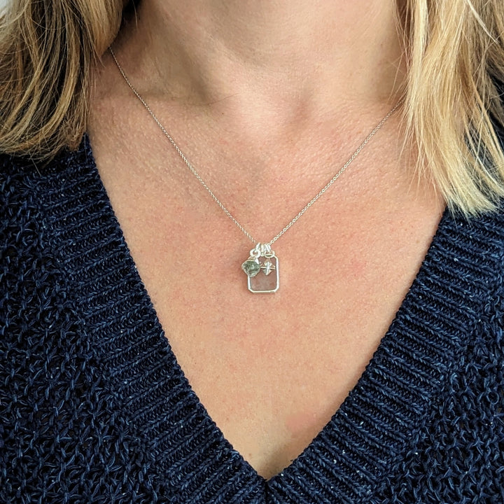 rose quartz, aquamarine and charm gemstone necklace