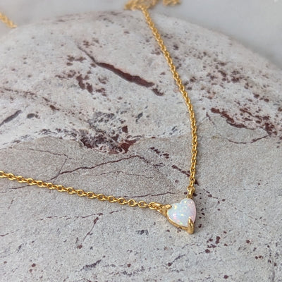 tiny opal heart gold plated necklace