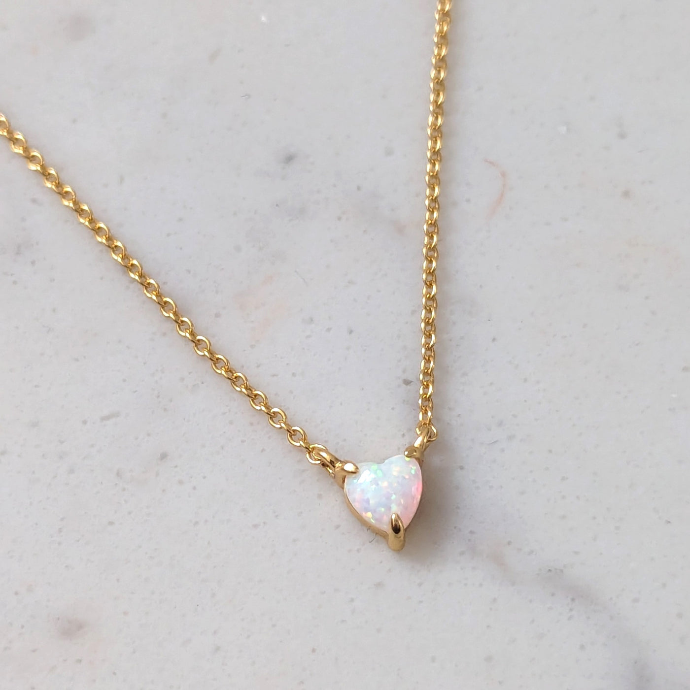 tiny opal heart gold plated necklace