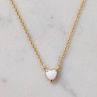 tiny opal heart gold plated necklace
