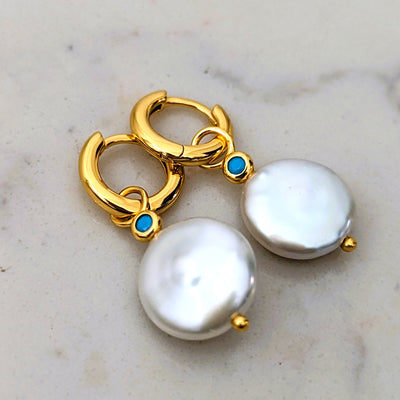 Baroque Pearl and Turquoise Drop Earrings - 18ct Gold Plated