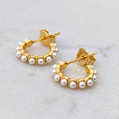 gold plated sterling silver pearl hoop earrings