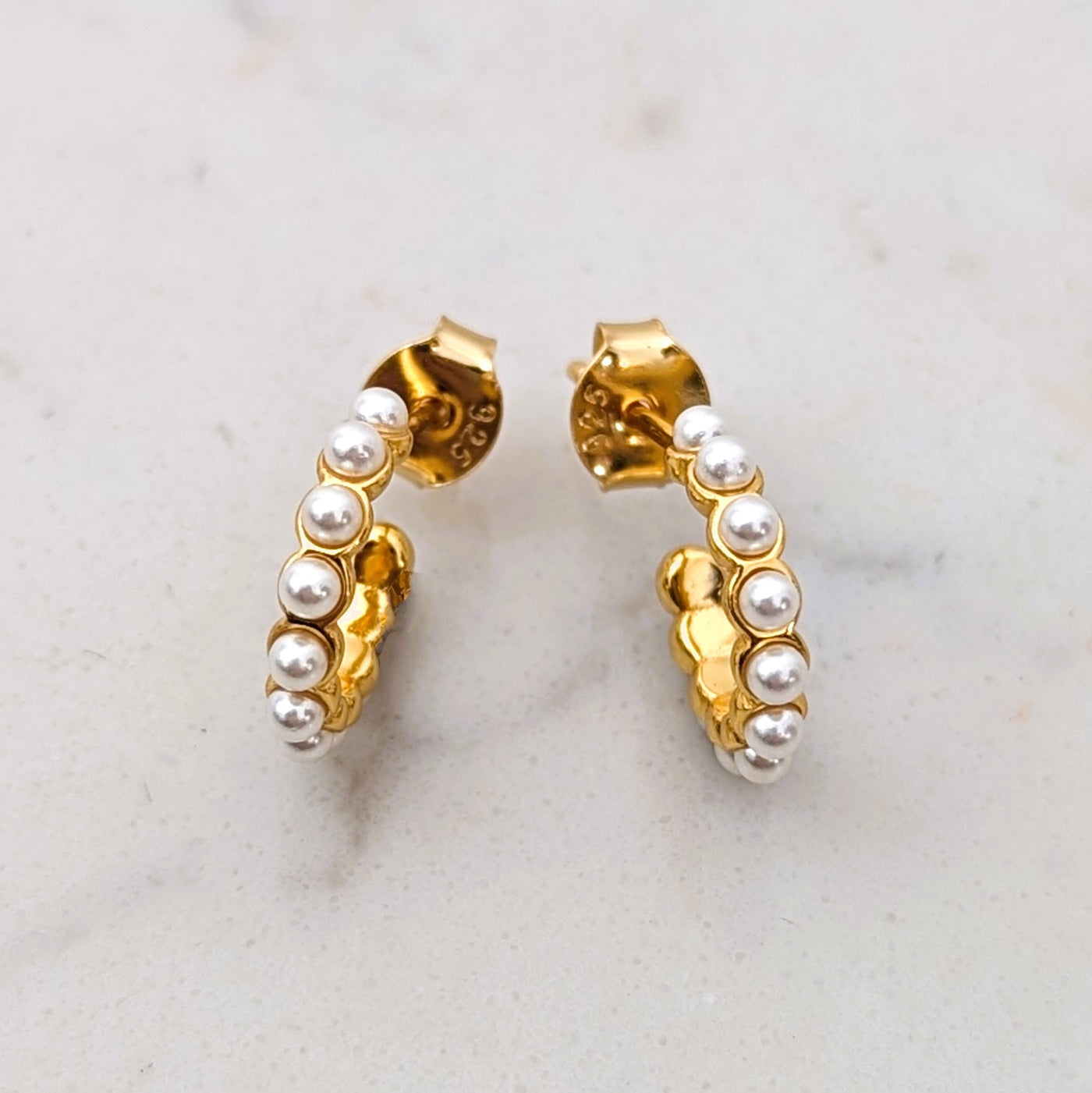 gold plated sterling silver pearl hoop earrings