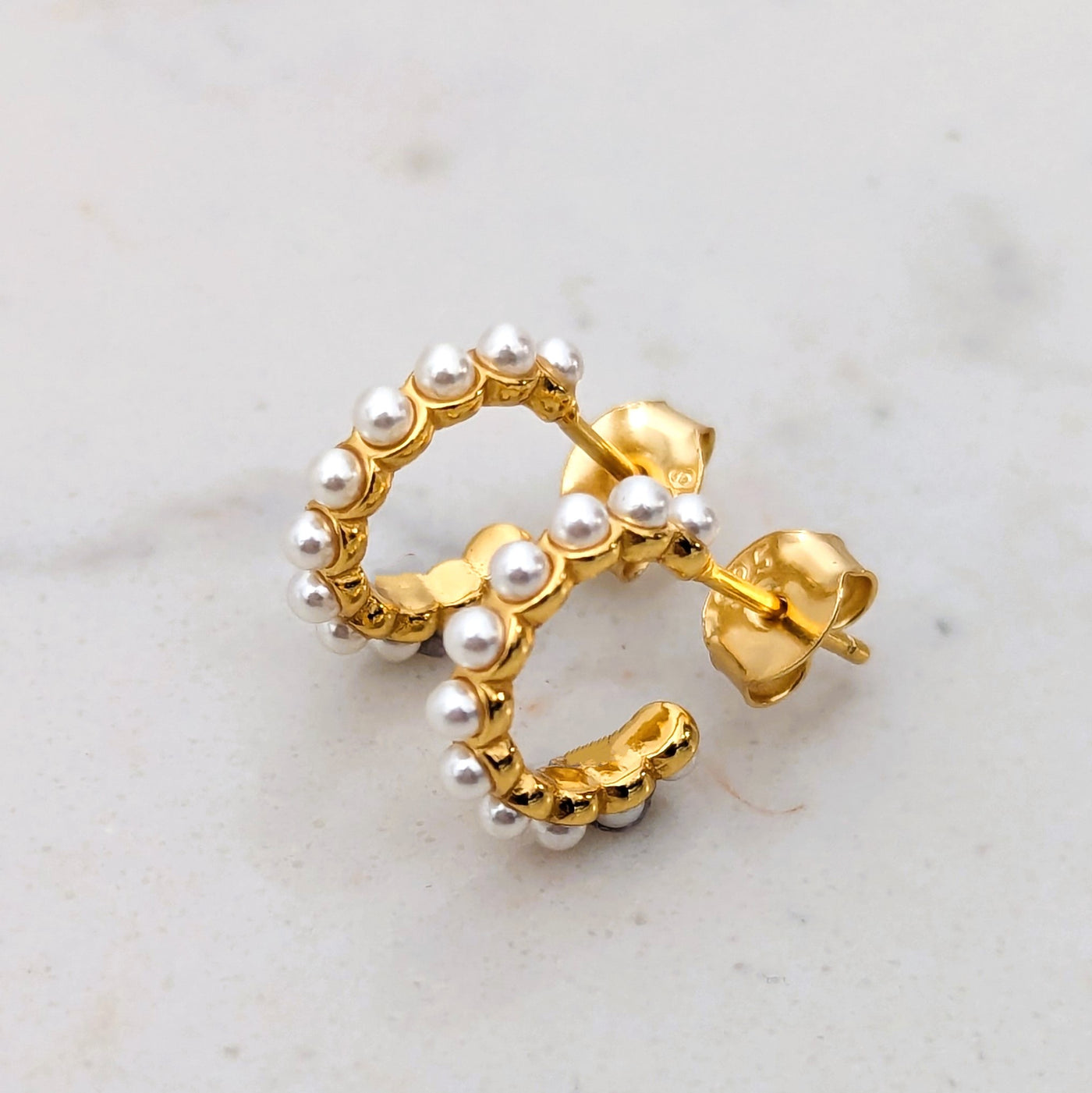 gold plated sterling silver pearl hoop earrings