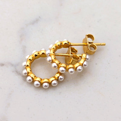 gold plated sterling silver pearl hoop earrings