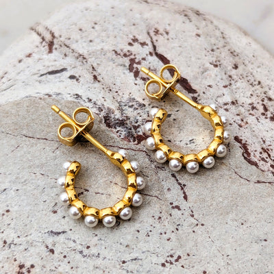 gold plated sterling silver pearl hoop earrings