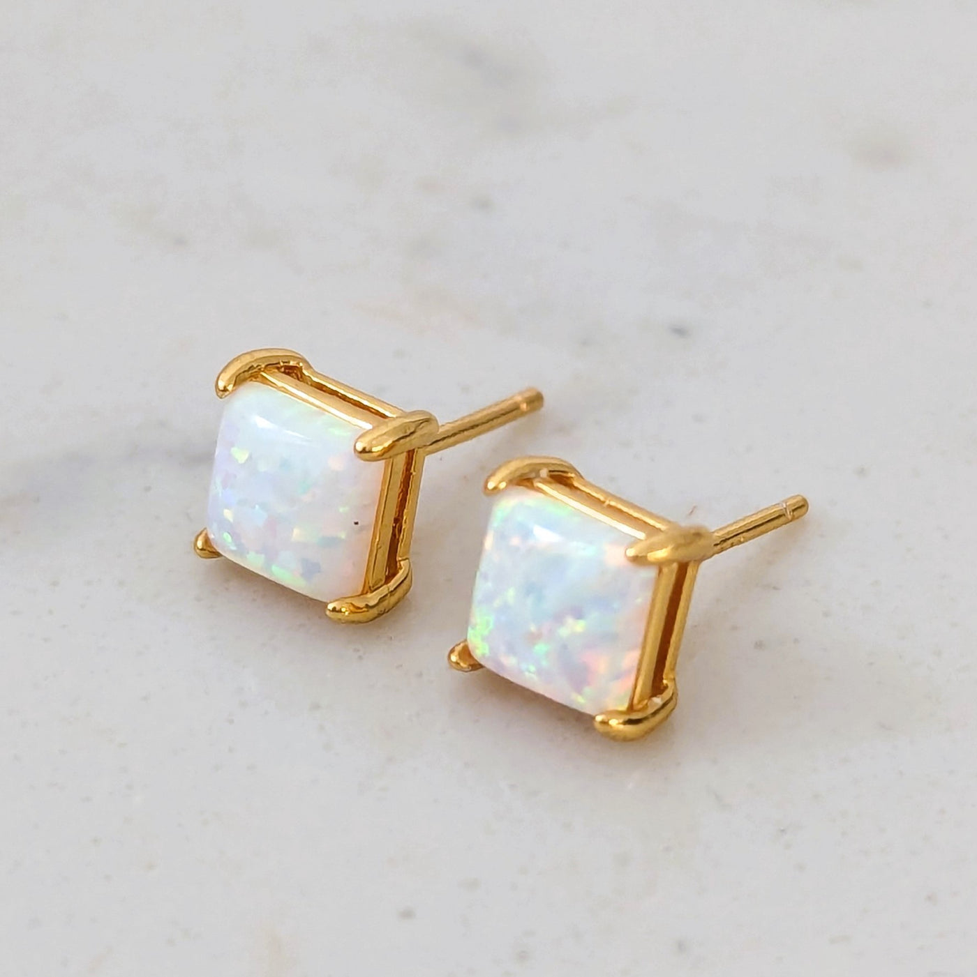 18 carat gold plated opal square cushion stud earrings