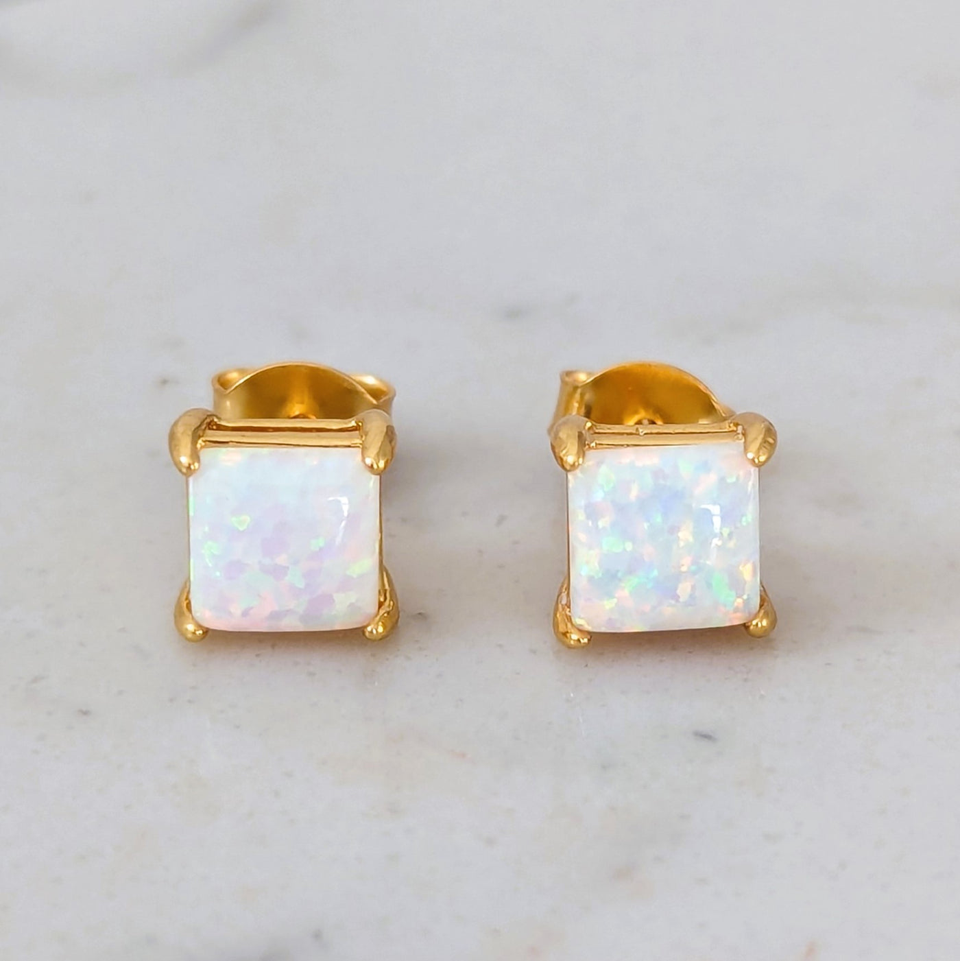 18 carat gold plated opal square cushion stud earrings