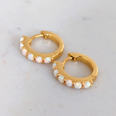 18 carat gold plated opal eternity hoop earrings