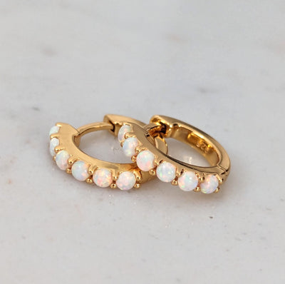 18 carat gold plated opal eternity hoop earrings