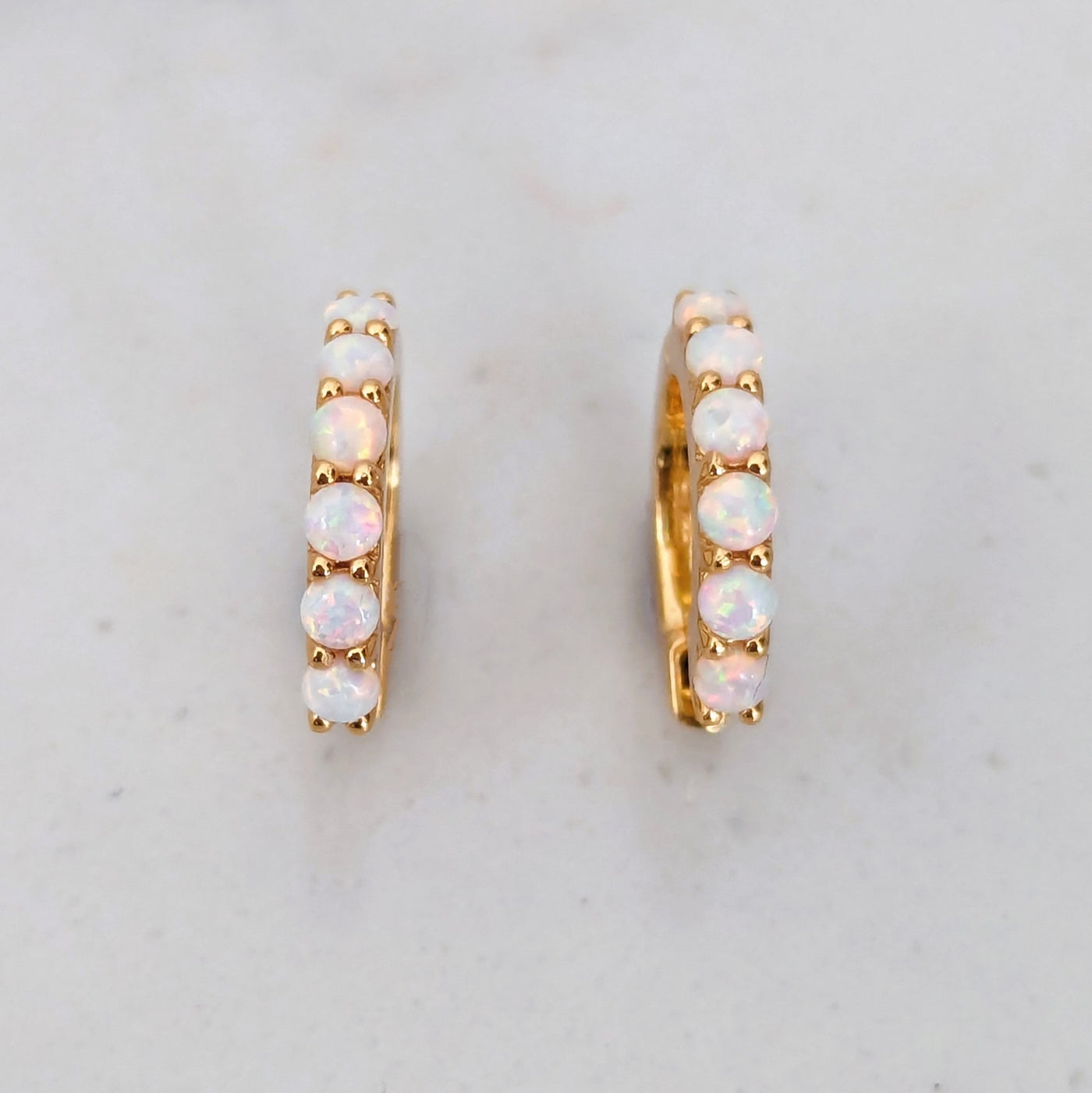 18 carat gold plated opal eternity hoop earrings