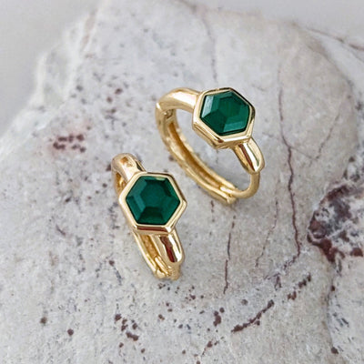18 carat gold plated green onyx hoop earrings