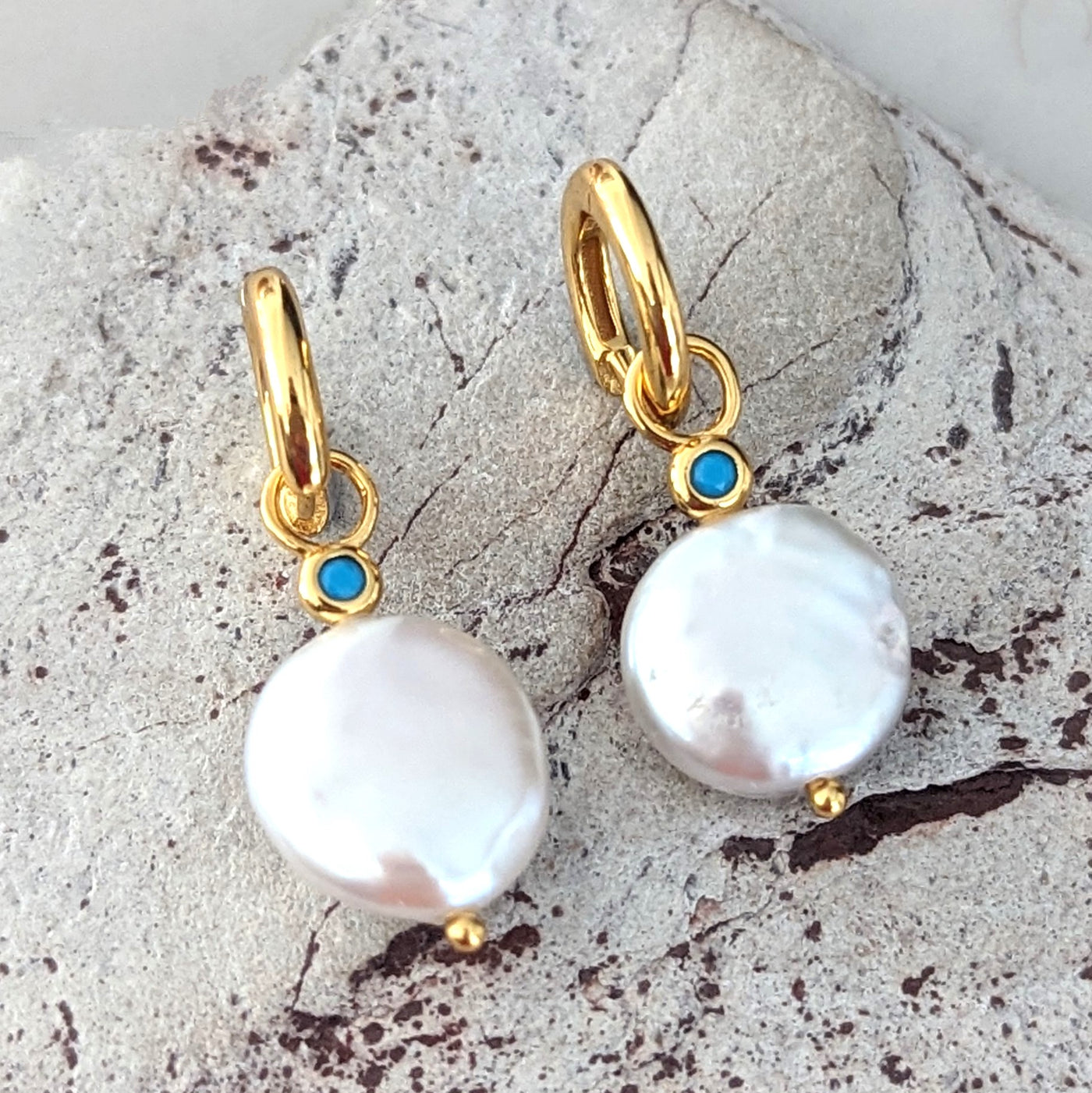 Baroque Pearl and Turquoise Drop Earrings - 18ct Gold Plated