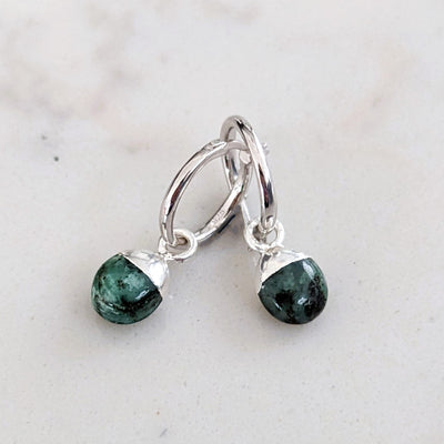 Silver emerald May birthstone earrings