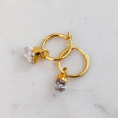 Clear quartz gold plated hoop earrings
