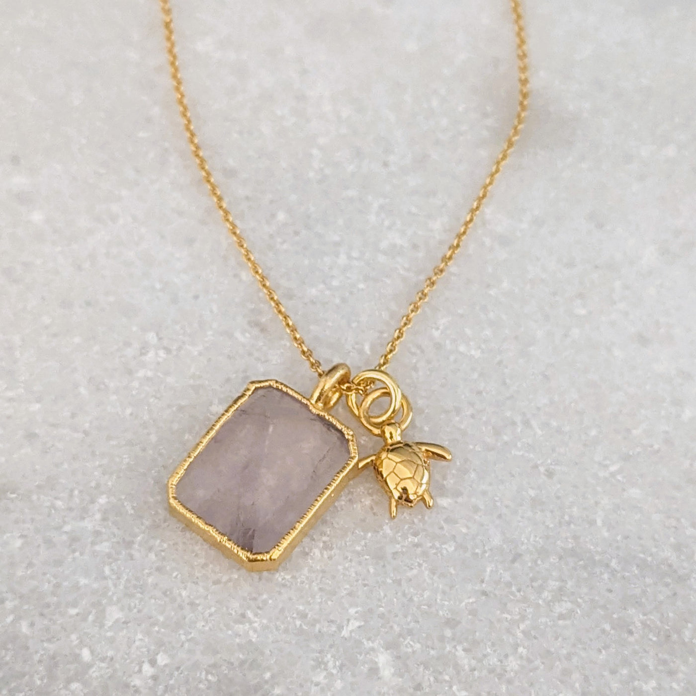 The Duo Rose Quartz Necklace - 18ct Gold Plated