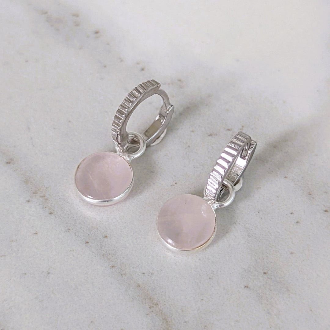 sterling silver rose quartz January birthstone earrings