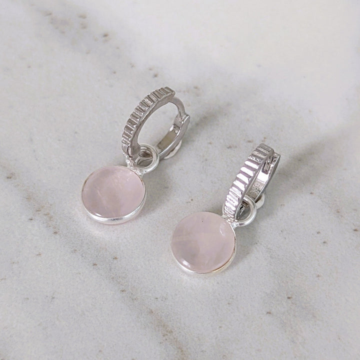 sterling silver rose quartz January birthstone earrings