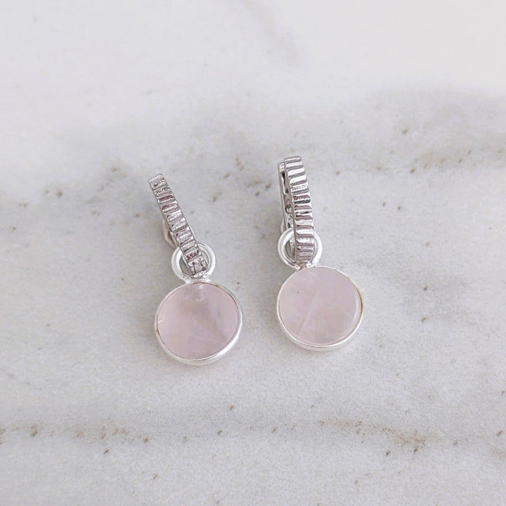 sterling silver rose quartz January birthstone earrings