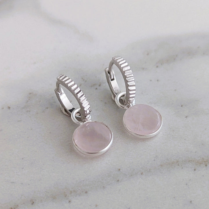 sterling silver rose quartz January birthstone earrings