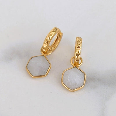 18 carat gold plated moonstone hexagon gemstone earrings