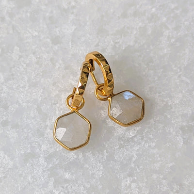 18 carat gold plated moonstone hexagon gemstone earrings