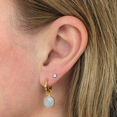18 carat gold plated moonstone hexagon gemstone earrings