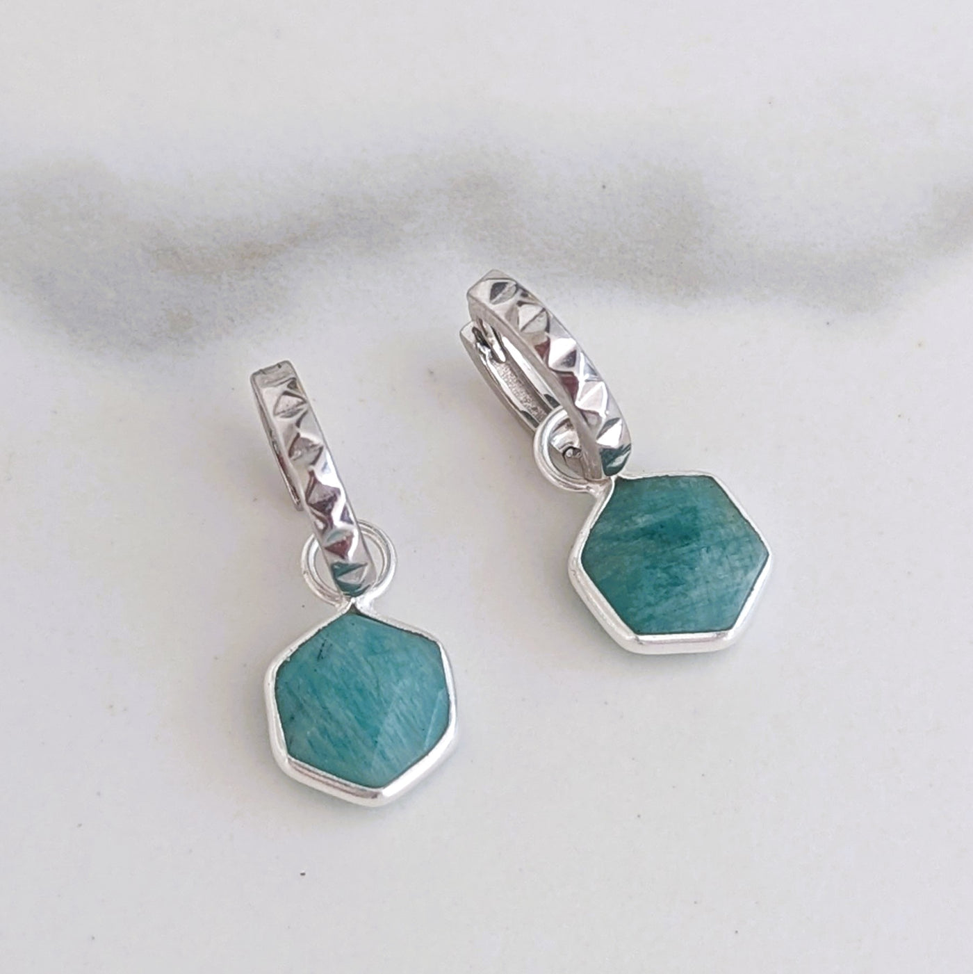 sterling silver hexagon amazonite earrings