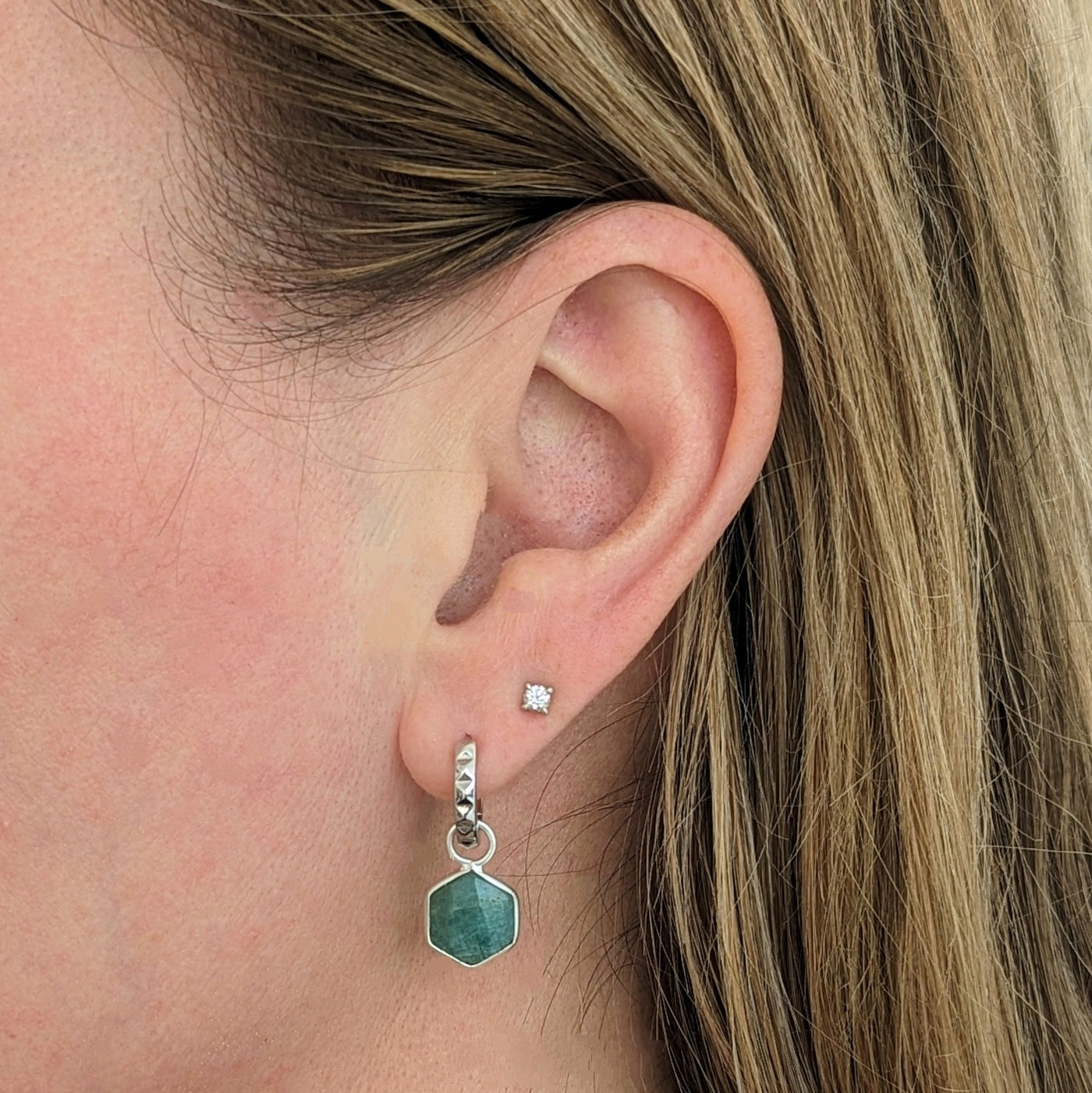 sterling silver hexagon amazonite earrings